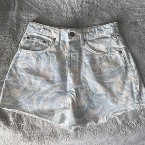 Zara Size USA 4 Blue and White Patterned denim shorts